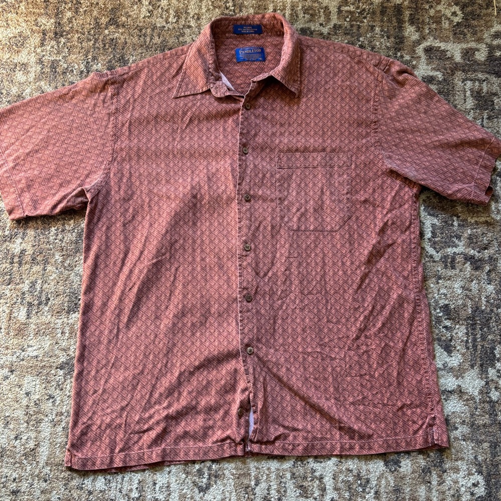 Pendleton Men’s Large Silk Cotton Blend Button Up Shirt Red Orange Rustic